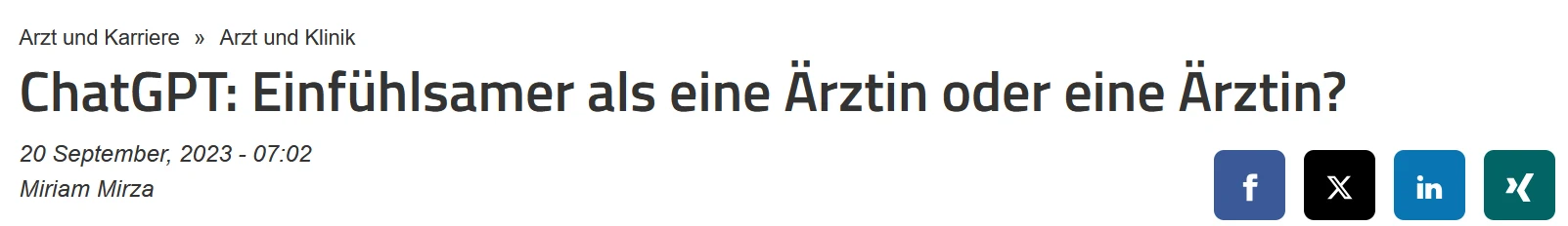 Ärzteblatt: ChatGPT einfühlsamer als eine Ärztin oder ein Arzt?