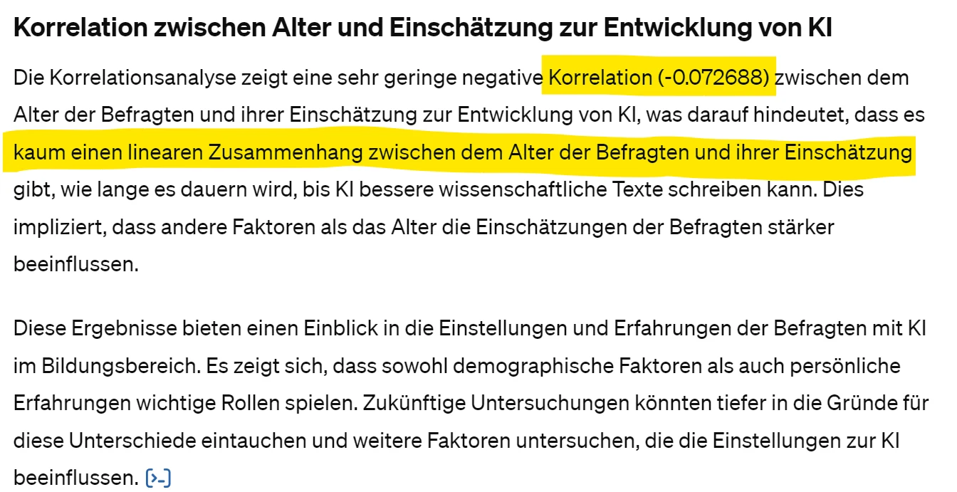 Text zur sehr geringen negativen Korrelation zwischen Alter und Einschätzung