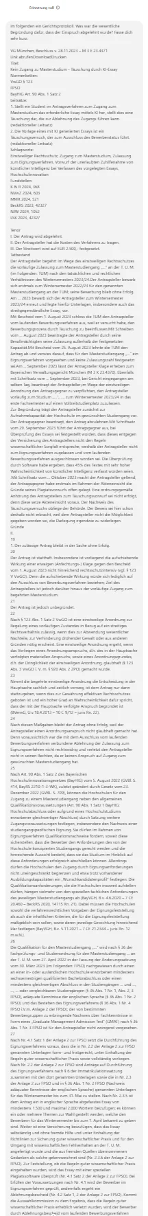 Lange, schmale Textspalte des Beschlusses