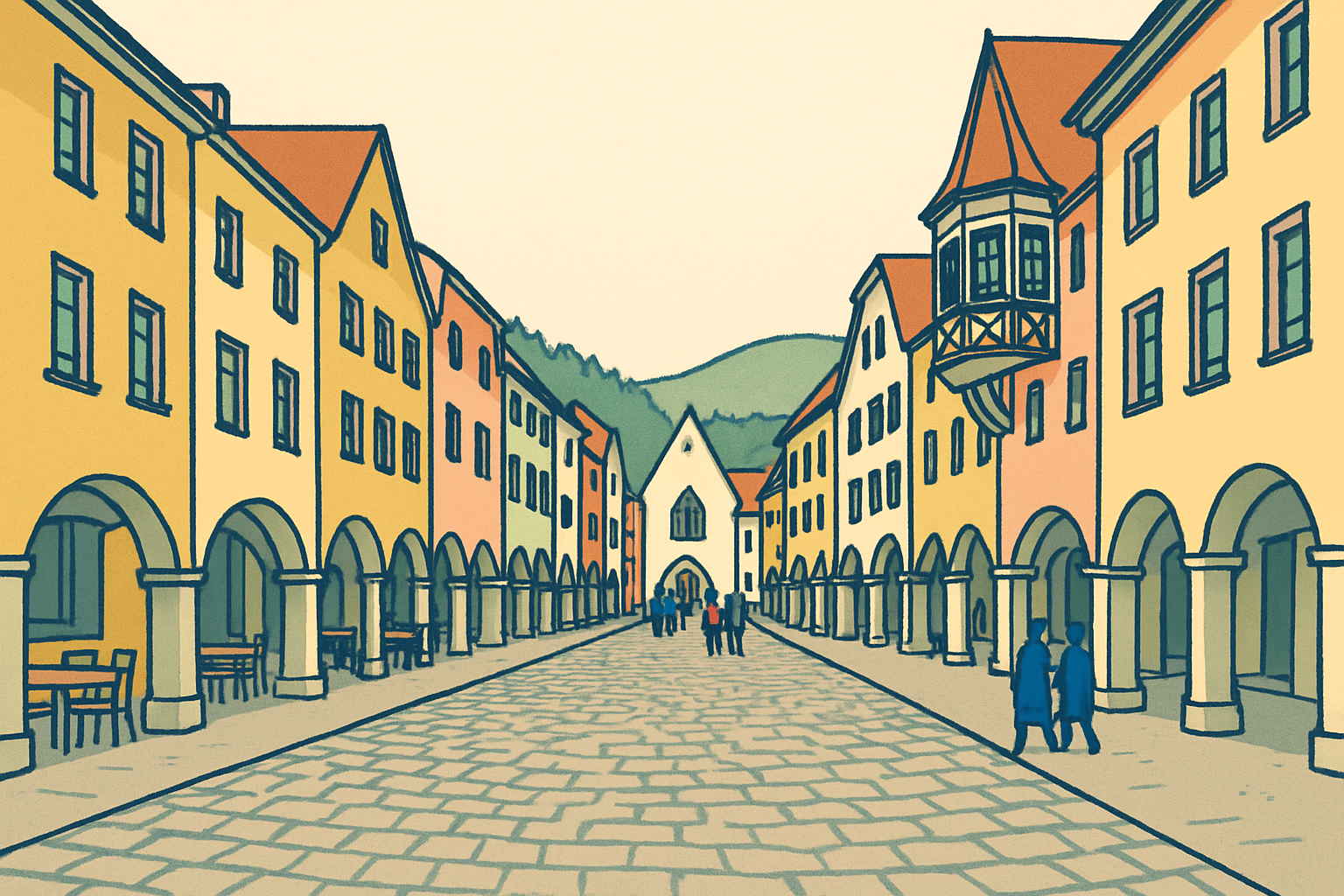 Die Marktgasse mit ihren durchlaufenden Laubengängen.