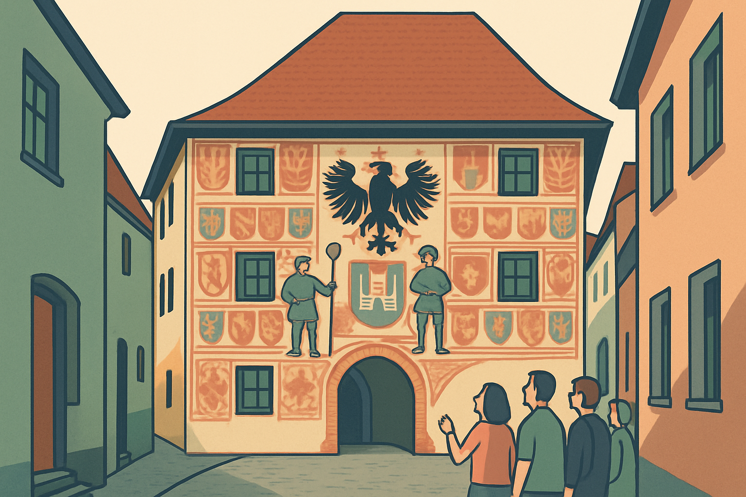 Das Rathaus in der Schmiedgasse mit seiner bemalten Fassade.