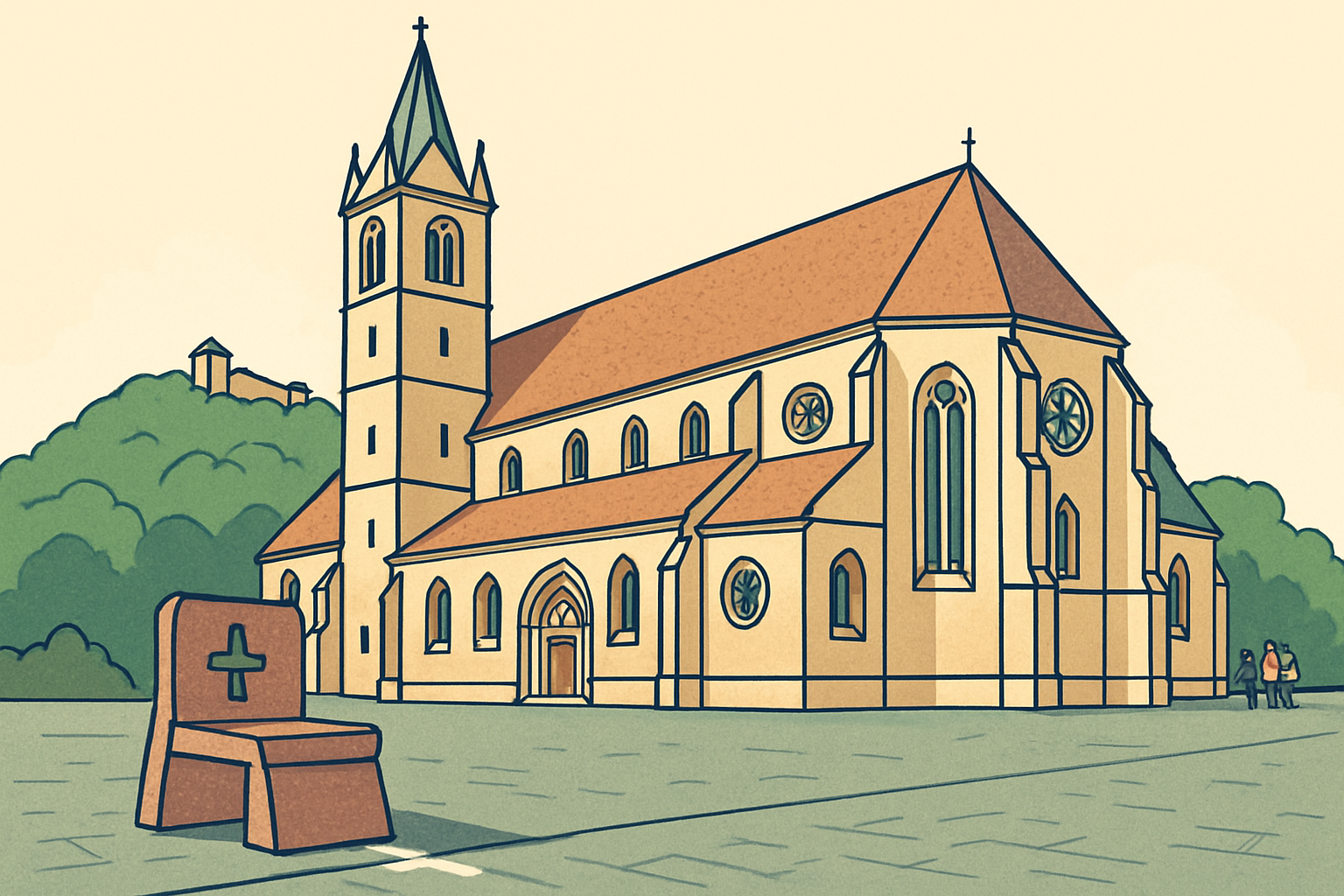 Der Dom St. Nikolaus mit dem Rheticus-Denkmal auf dem Domplatz.