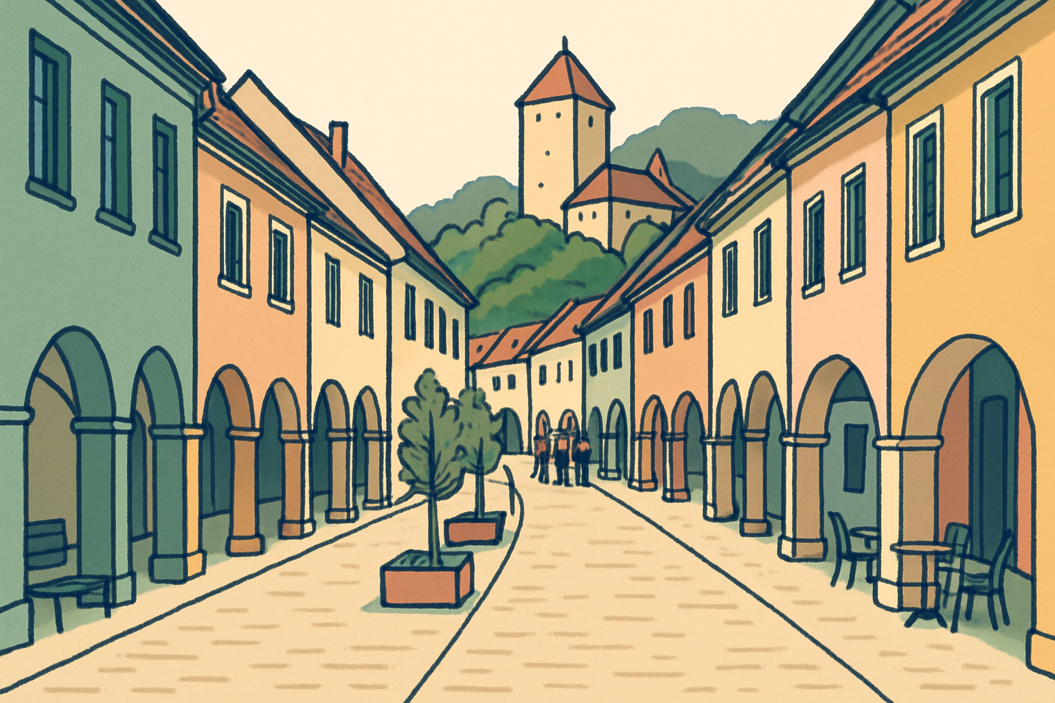 Die Neustadt, heute Fußgängerzone — im Bereich des ehemaligen Bludenzer Tors stand die Lateinschule.